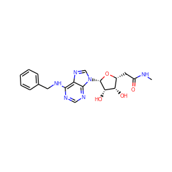 CNC(=O)C[C@H]1O[C@@H](n2cnc3c(NCc4ccccc4)ncnc32)[C@@H](O)[C@H]1O ZINC000034800599