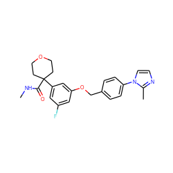 CNC(=O)C1(c2cc(F)cc(OCc3ccc(-n4ccnc4C)cc3)c2)CCOCC1 ZINC000013559345