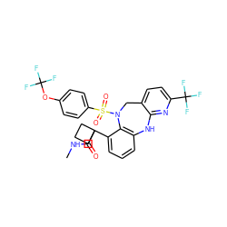 CNC(=O)C1(c2cccc3c2N(S(=O)(=O)c2ccc(OC(F)(F)F)cc2)Cc2ccc(C(F)(F)F)nc2N3)CCC1 ZINC000084633660