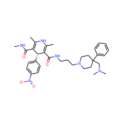 CNC(=O)C1=C(C)NC(C)=C(C(=O)NCCCN2CCC(CN(C)C)(c3ccccc3)CC2)[C@@H]1c1ccc([N+](=O)[O-])cc1 ZINC000027627142