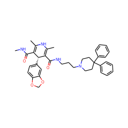 CNC(=O)C1=C(C)NC(C)=C(C(=O)NCCCN2CCC(c3ccccc3)(c3ccccc3)CC2)[C@@H]1c1ccc2c(c1)OCO2 ZINC000026579635