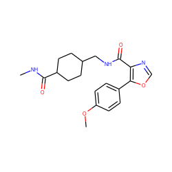 CNC(=O)C1CCC(CNC(=O)c2ncoc2-c2ccc(OC)cc2)CC1 ZINC000073329757