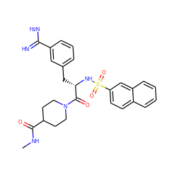 CNC(=O)C1CCN(C(=O)[C@H](Cc2cccc(C(=N)N)c2)NS(=O)(=O)c2ccc3ccccc3c2)CC1 ZINC000013782870