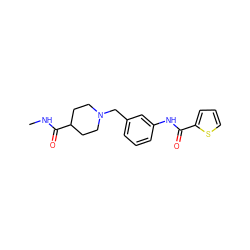 CNC(=O)C1CCN(Cc2cccc(NC(=O)c3cccs3)c2)CC1 ZINC001772601950