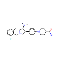 CNC(=O)C1CCN(c2ccc([C@H]3CN(Cc4c(C)cccc4F)C[C@@H]3N(C)C)cc2)CC1 ZINC001772598692