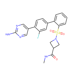 CNC(=O)C1CN(S(=O)(=O)c2ccccc2-c2ccc(-c3cnc(N)nc3)c(F)c2)C1 ZINC000224761219