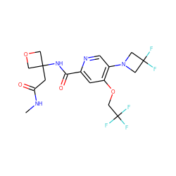 CNC(=O)CC1(NC(=O)c2cc(OCC(F)(F)F)c(N3CC(F)(F)C3)cn2)COC1 ZINC000146149173