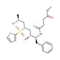 CNC(=O)CCC(=O)N[C@@H](Cc1ccccc1)[C@H](O)CN(C[C@H](C)O)S(=O)(=O)c1ccco1 ZINC000040862032
