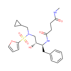 CNC(=O)CCC(=O)N[C@@H](Cc1ccccc1)[C@H](O)CN(CC1CC1)S(=O)(=O)c1ccco1 ZINC000016052394
