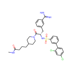 CNC(=O)CCCC1CCN(C(=O)[C@H](Cc2cccc(C(=N)N)c2)NS(=O)(=O)c2cccc(-c3ccc(Cl)cc3Cl)c2)CC1 ZINC000169323403