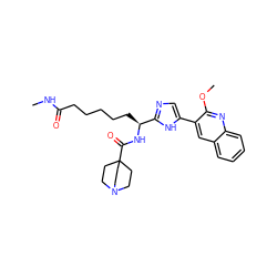 CNC(=O)CCCCC[C@H](NC(=O)C12CCN(CC1)CC2)c1ncc(-c2cc3ccccc3nc2OC)[nH]1 ZINC000145908079