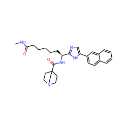 CNC(=O)CCCCC[C@H](NC(=O)C12CCN(CC1)CC2)c1ncc(-c2ccc3ccccc3c2)[nH]1 ZINC000117955863