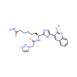 CNC(=O)CCCCC[C@H](NC(=O)Cn1ccnn1)c1ncc(-c2cc3ccccc3nc2OC)[nH]1 ZINC000653827944