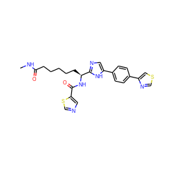 CNC(=O)CCCCC[C@H](NC(=O)c1cncs1)c1ncc(-c2ccc(-c3cscn3)cc2)[nH]1 ZINC000217413400