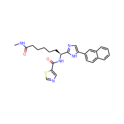 CNC(=O)CCCCC[C@H](NC(=O)c1cncs1)c1ncc(-c2ccc3ccccc3c2)[nH]1 ZINC000117946482