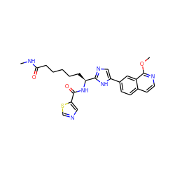 CNC(=O)CCCCC[C@H](NC(=O)c1cncs1)c1ncc(-c2ccc3ccnc(OC)c3c2)[nH]1 ZINC000219322764