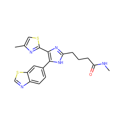 CNC(=O)CCCc1nc(-c2nc(C)cs2)c(-c2ccc3ncsc3c2)[nH]1 ZINC000095563036