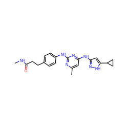 CNC(=O)CCc1ccc(Nc2nc(C)cc(Nc3cc(C4CC4)[nH]n3)n2)cc1 ZINC000203007365