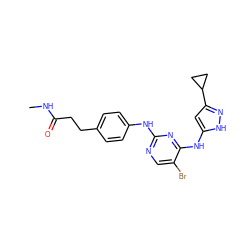 CNC(=O)CCc1ccc(Nc2ncc(Br)c(Nc3cc(C4CC4)n[nH]3)n2)cc1 ZINC000035952417