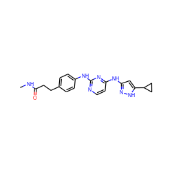 CNC(=O)CCc1ccc(Nc2nccc(Nc3cc(C4CC4)[nH]n3)n2)cc1 ZINC000203004996