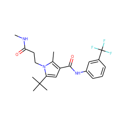 CNC(=O)CCn1c(C(C)(C)C)cc(C(=O)Nc2cccc(C(F)(F)F)c2)c1C ZINC000205359080