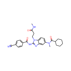 CNC(=O)CCn1c(NC(=O)c2ccc(C#N)cc2)nc2cc(N(C)C(=O)C3CCCCC3)ccc21 ZINC000040412790