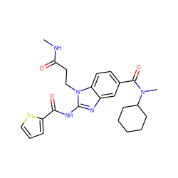 CNC(=O)CCn1c(NC(=O)c2cccs2)nc2cc(C(=O)N(C)C3CCCCC3)ccc21 ZINC000028822769