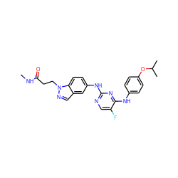 CNC(=O)CCn1ncc2cc(Nc3ncc(F)c(Nc4ccc(OC(C)C)cc4)n3)ccc21 ZINC000035833736