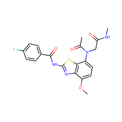 CNC(=O)CN(C(C)=O)c1ccc(OC)c2nc(NC(=O)c3ccc(F)cc3)sc12 ZINC000053243983