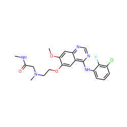 CNC(=O)CN(C)CCOc1cc2c(Nc3cccc(Cl)c3F)ncnc2cc1OC ZINC000096911239