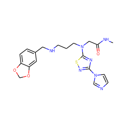 CNC(=O)CN(CCCNCc1ccc2c(c1)OCO2)c1nc(-n2ccnc2)ns1 ZINC000035879395