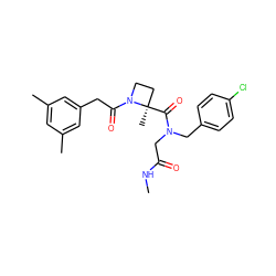 CNC(=O)CN(Cc1ccc(Cl)cc1)C(=O)[C@]1(C)CCN1C(=O)Cc1cc(C)cc(C)c1 ZINC000205413091