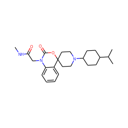 CNC(=O)CN1C(=O)OC2(CCN(C3CCC(C(C)C)CC3)CC2)c2ccccc21 ZINC000049067303