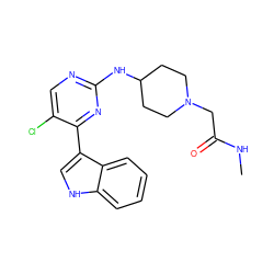 CNC(=O)CN1CCC(Nc2ncc(Cl)c(-c3c[nH]c4ccccc34)n2)CC1 ZINC000028896513