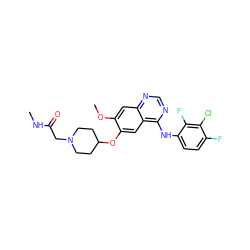 CNC(=O)CN1CCC(Oc2cc3c(Nc4ccc(F)c(Cl)c4F)ncnc3cc2OC)CC1 ZINC000013980864