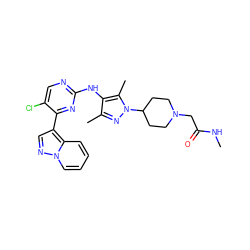 CNC(=O)CN1CCC(n2nc(C)c(Nc3ncc(Cl)c(-c4cnn5ccccc45)n3)c2C)CC1 ZINC000653899258