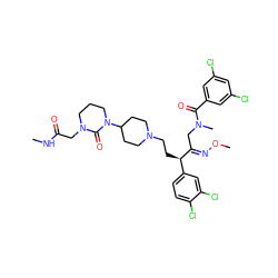 CNC(=O)CN1CCCN(C2CCN(CC[C@@H](/C(CN(C)C(=O)c3cc(Cl)cc(Cl)c3)=N/OC)c3ccc(Cl)c(Cl)c3)CC2)C1=O ZINC000026398497