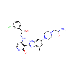 CNC(=O)CN1CCN(c2cc(C)c3nc(-c4c(NC[C@@H](O)c5cccc(Cl)c5)cc[nH]c4=O)[nH]c3c2)CC1 ZINC000049784491