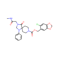 CNC(=O)CN1CN(c2ccccc2)C2(CCN(C(=O)OCc3cc4c(cc3Cl)OCO4)CC2)C1=O ZINC000013864305