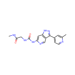 CNC(=O)CNC(=O)Nc1cc2[nH]nc(-c3ccnc(C)c3)c2cn1 ZINC000219763227