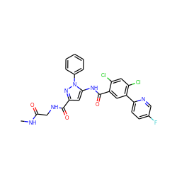 CNC(=O)CNC(=O)c1cc(NC(=O)c2cc(-c3ccc(F)cn3)c(Cl)cc2Cl)n(-c2ccccc2)n1 ZINC001772604811