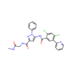 CNC(=O)CNC(=O)c1cc(NC(=O)c2cc(-c3ccccn3)c(Cl)cc2Cl)n(-c2ccccc2)n1 ZINC001772621121