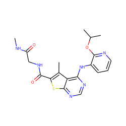 CNC(=O)CNC(=O)c1sc2ncnc(Nc3cccnc3OC(C)C)c2c1C ZINC000118821812