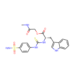 CNC(=O)COC(=O)[C@H](Cc1c[nH]c2ccccc12)NC(=S)Nc1ccc(S(N)(=O)=O)cc1 ZINC000028459497