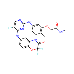 CNC(=O)COC1=C(C)CCC(Nc2ncc(F)c(Nc3ccc4c(c3)NC(=O)C(F)(F)O4)n2)=C1 ZINC001772600363