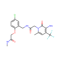 CNC(=O)COc1ccc(Cl)cc1CNC(=O)Cn1c(C)cc(C(F)(F)F)c(N)c1=O ZINC000013486980