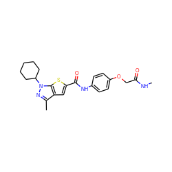 CNC(=O)COc1ccc(NC(=O)c2cc3c(C)nn(C4CCCCC4)c3s2)cc1 ZINC000114710605