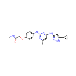 CNC(=O)COc1ccc(Nc2nc(C)cc(Nc3cc(C4CC4)[nH]n3)n2)cc1 ZINC000203007257