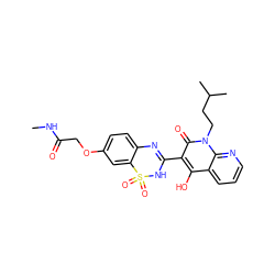 CNC(=O)COc1ccc2c(c1)S(=O)(=O)NC(c1c(O)c3cccnc3n(CCC(C)C)c1=O)=N2 ZINC000101085933