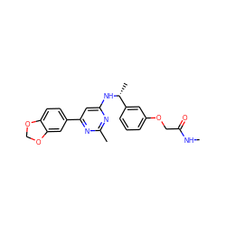 CNC(=O)COc1cccc([C@@H](C)Nc2cc(-c3ccc4c(c3)OCO4)nc(C)n2)c1 ZINC000141876792